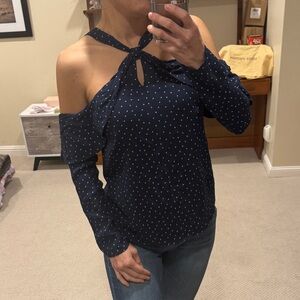 New! WAYF Cold Shoulder Polka Dot Blouse